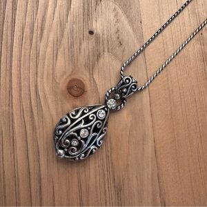 Brighton Teardrop Crystal‎ Open Scroll Silver Plate Pendant Necklace Reversible